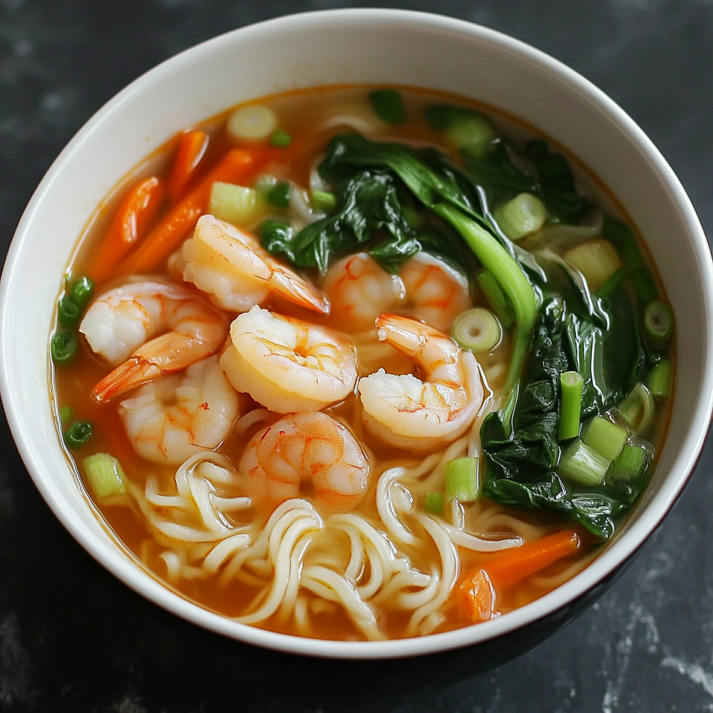 Chinese Rice Noodle Soup with Shrimp