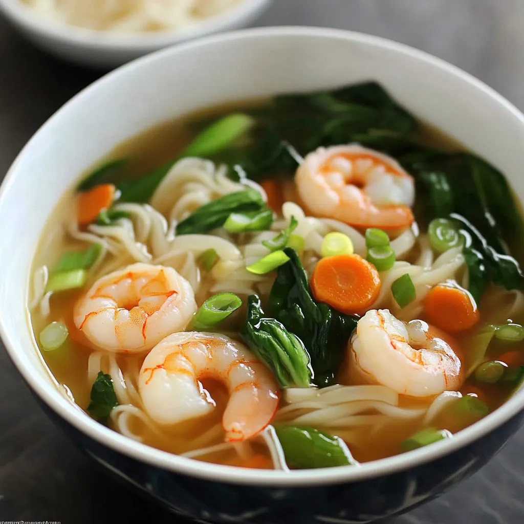 Delicious Chinese Rice Noodle Soup with Shrimp