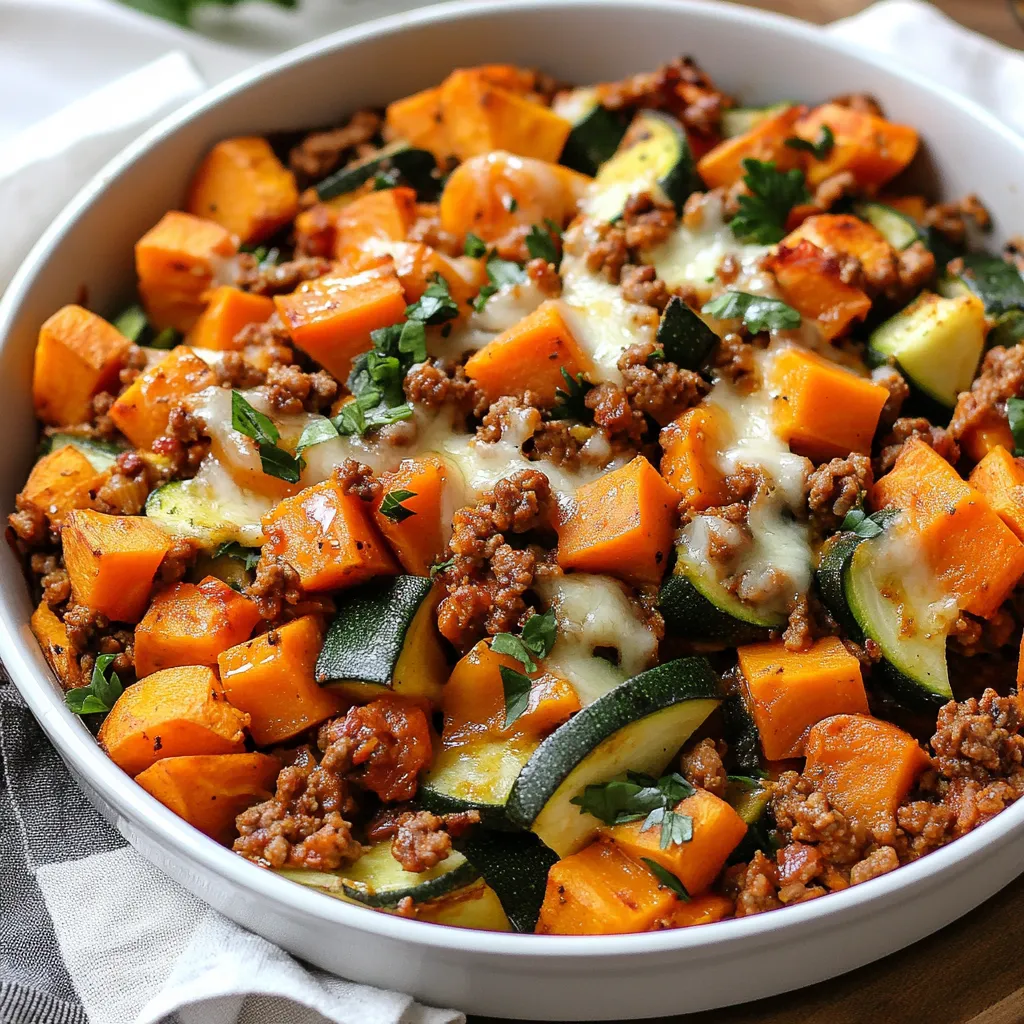 Close-up Ground Turkey Sweet Potato Bake Recipe