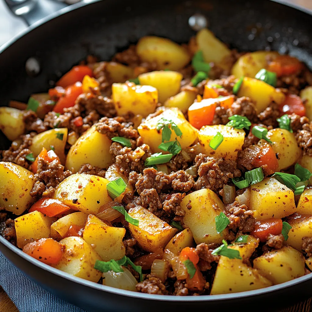 Close-up Ground Beef and Potatoes Recipe