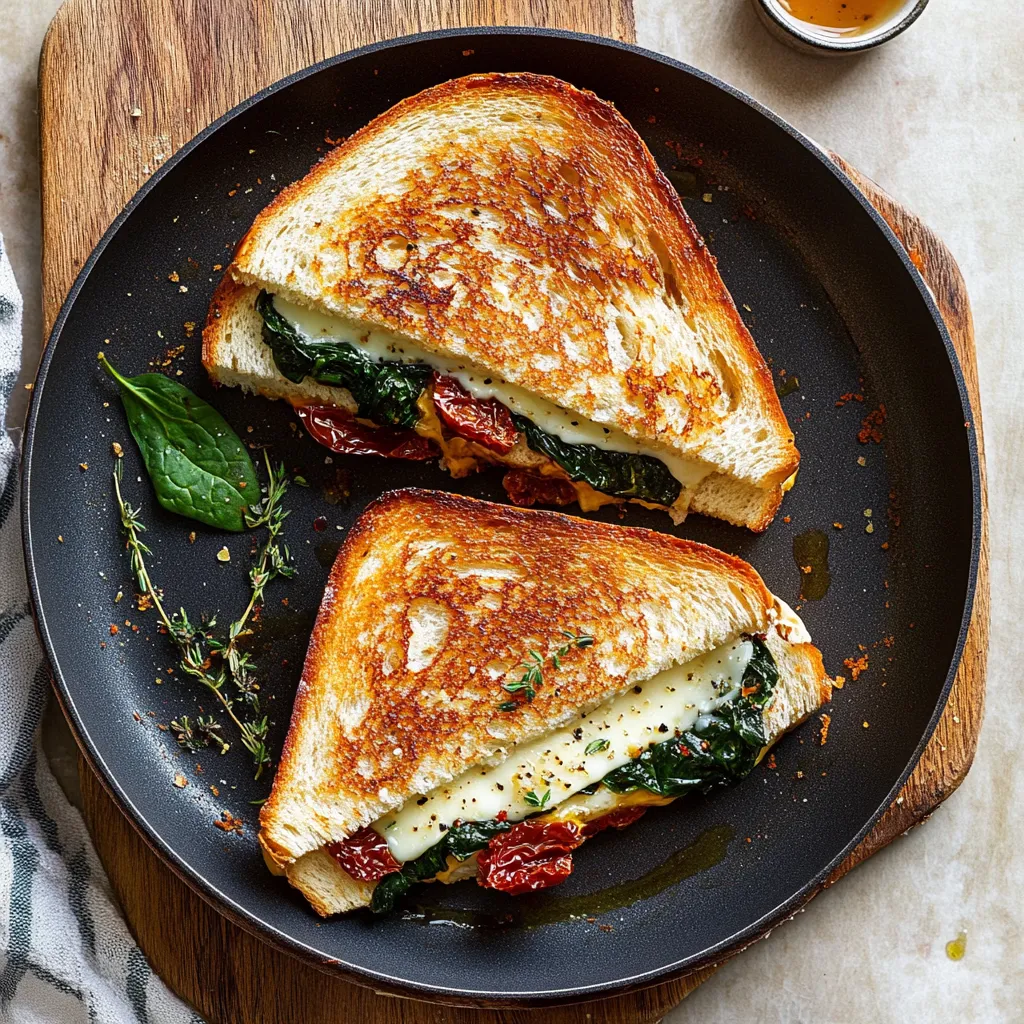 A sandwich with greens and tomatoes on a black plate.