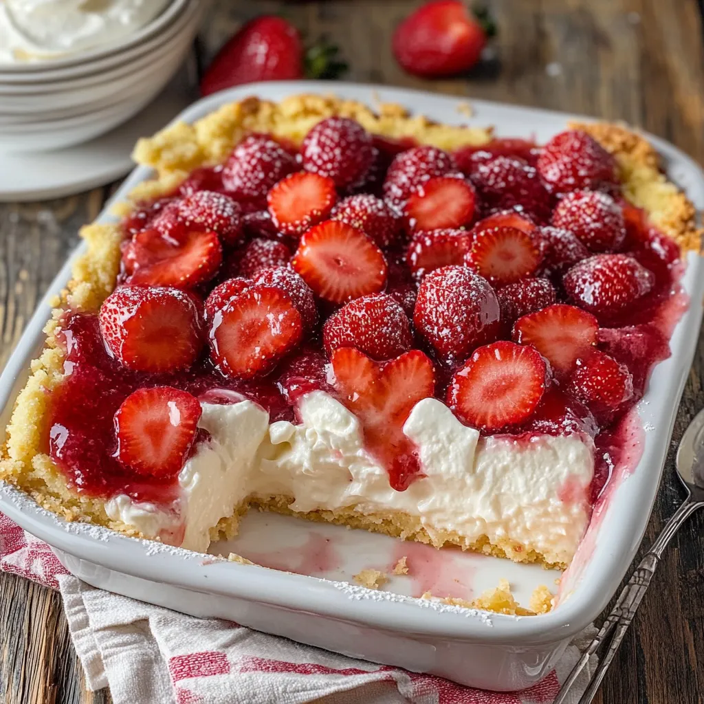 A delicious dessert with strawberries and whipped cream.