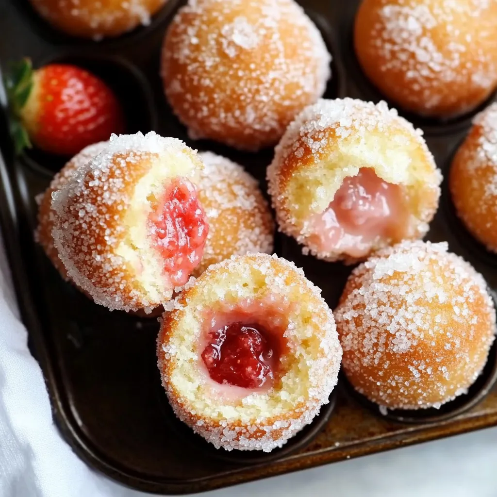 A plate of doughnuts with strawberries on top.