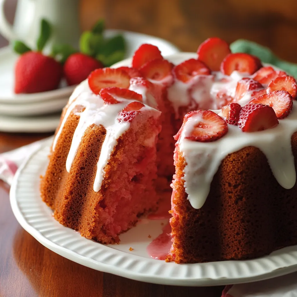 A slice of cake with strawberries on top.