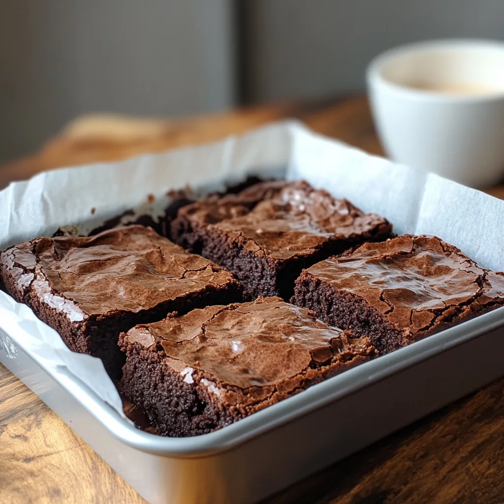 A pan of chocolate brownies on a table.