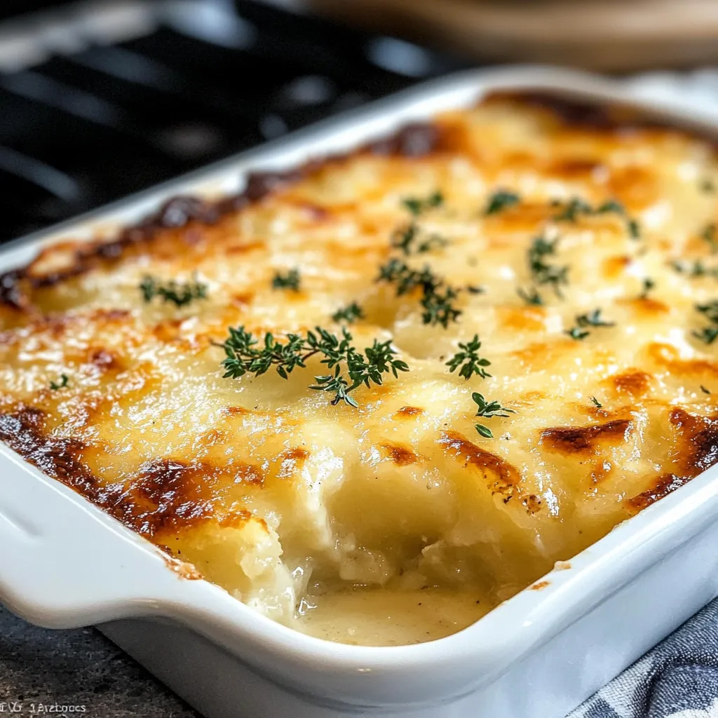 A white bowl filled with a delicious casserole.