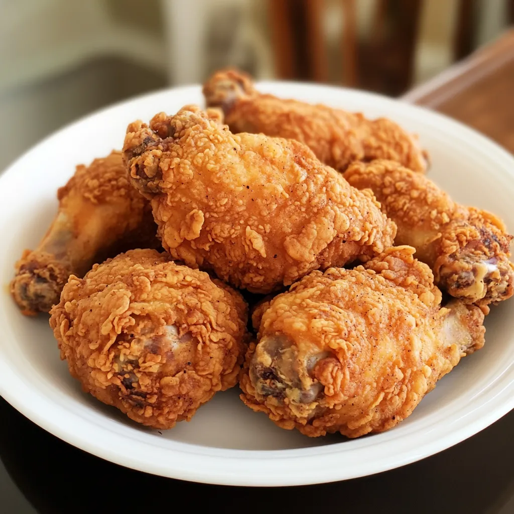 A plate of fried chicken is sitting on a table.