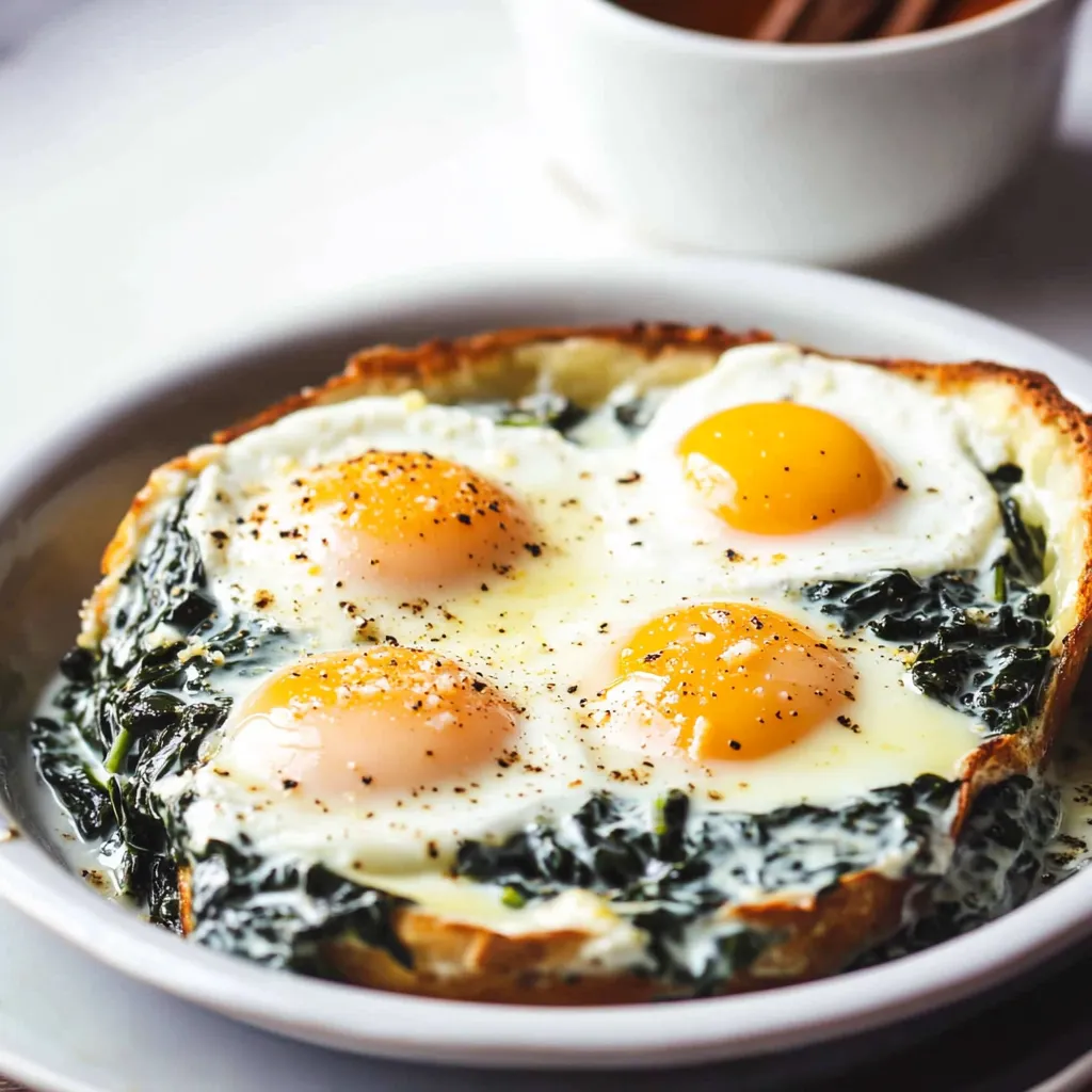 A plate of eggs with a side of spinach.