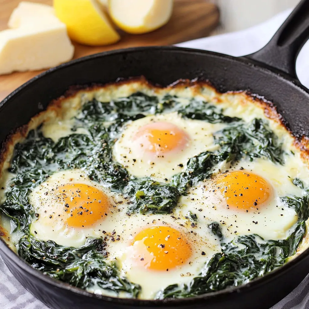 A pan of eggs and spinach.