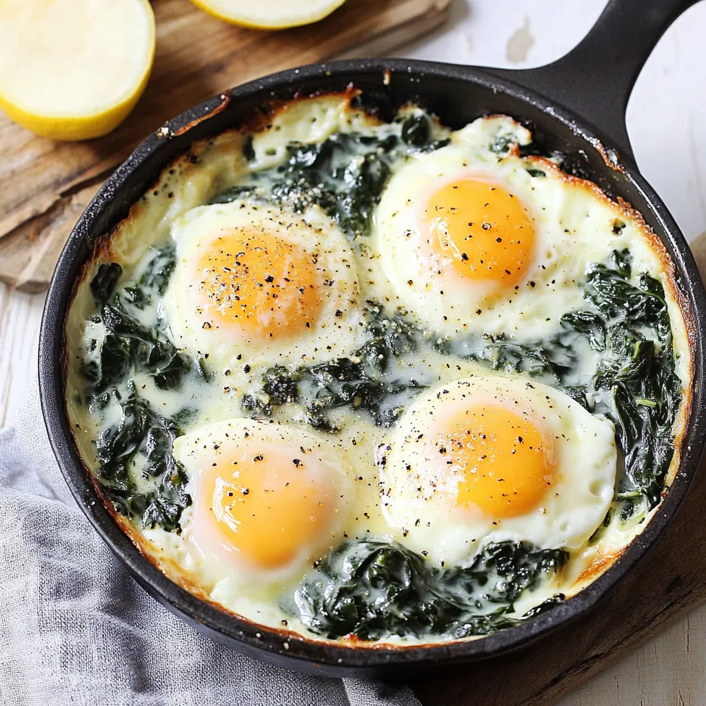 A pan of eggs and spinach.