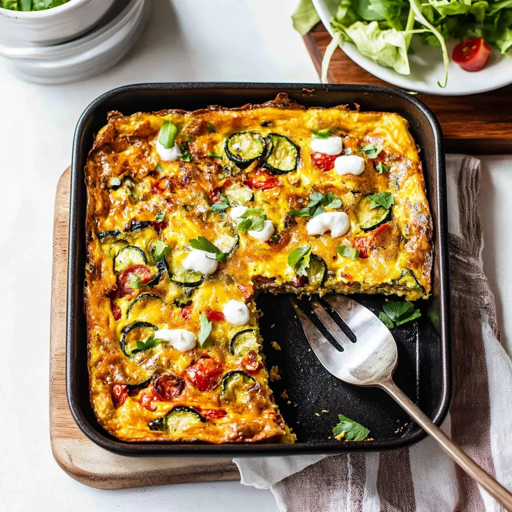 A slice of zucchini quiche.