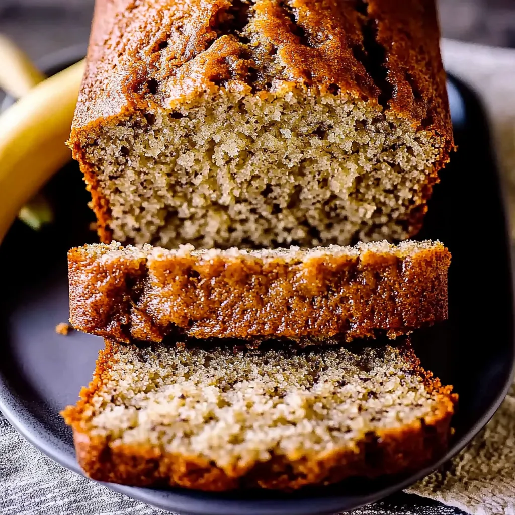 A slice of banana bread on a plate.