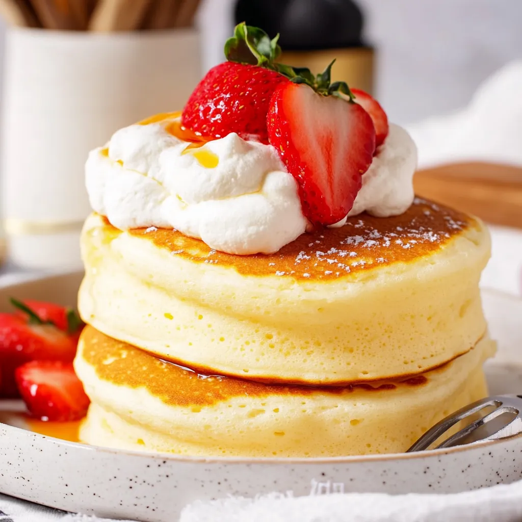 A stack of pancakes with strawberries on top.