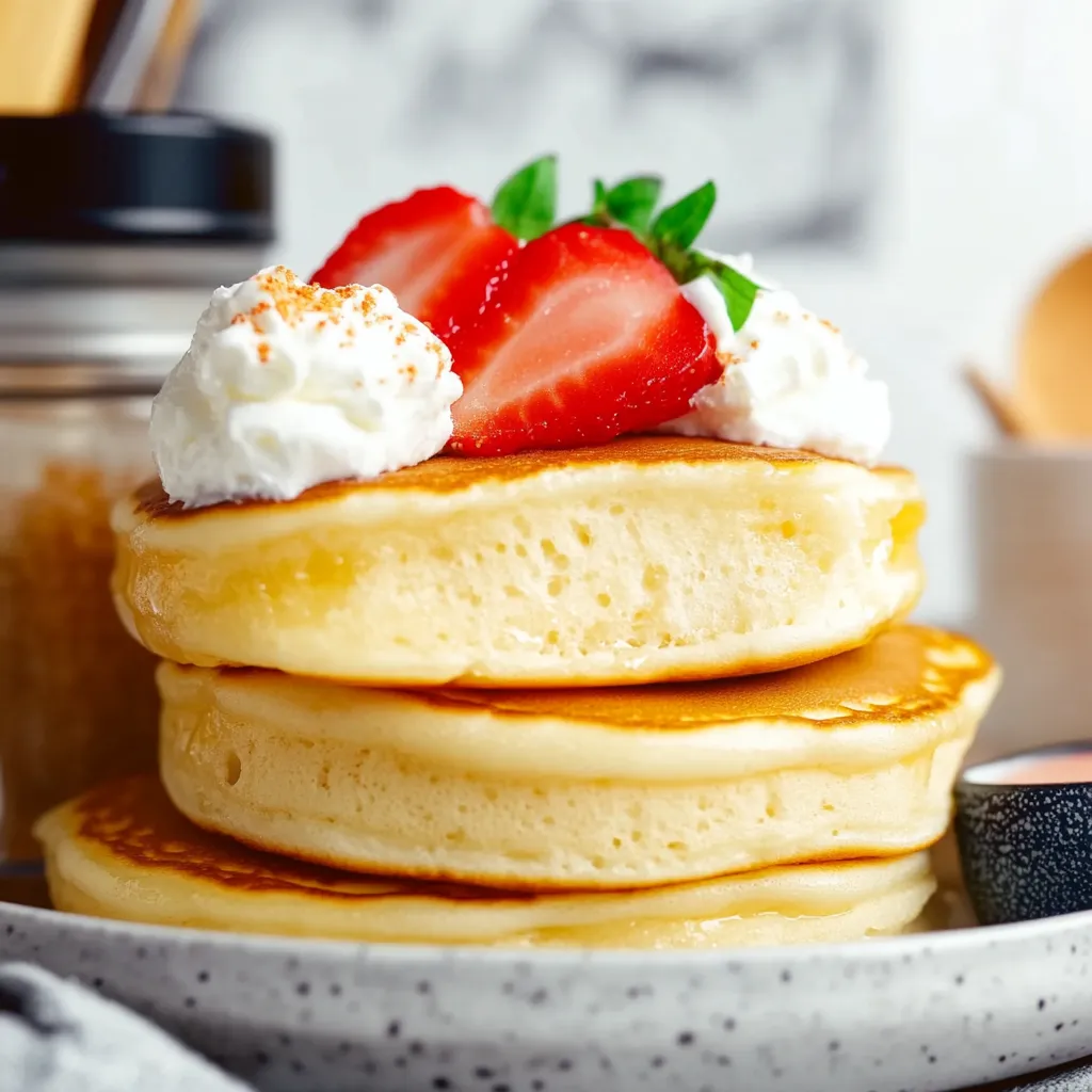 A stack of pancakes with strawberries and whipped cream.