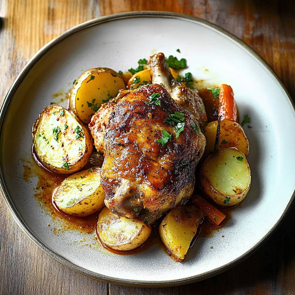A plate of food with potatoes, carrots, and meat.