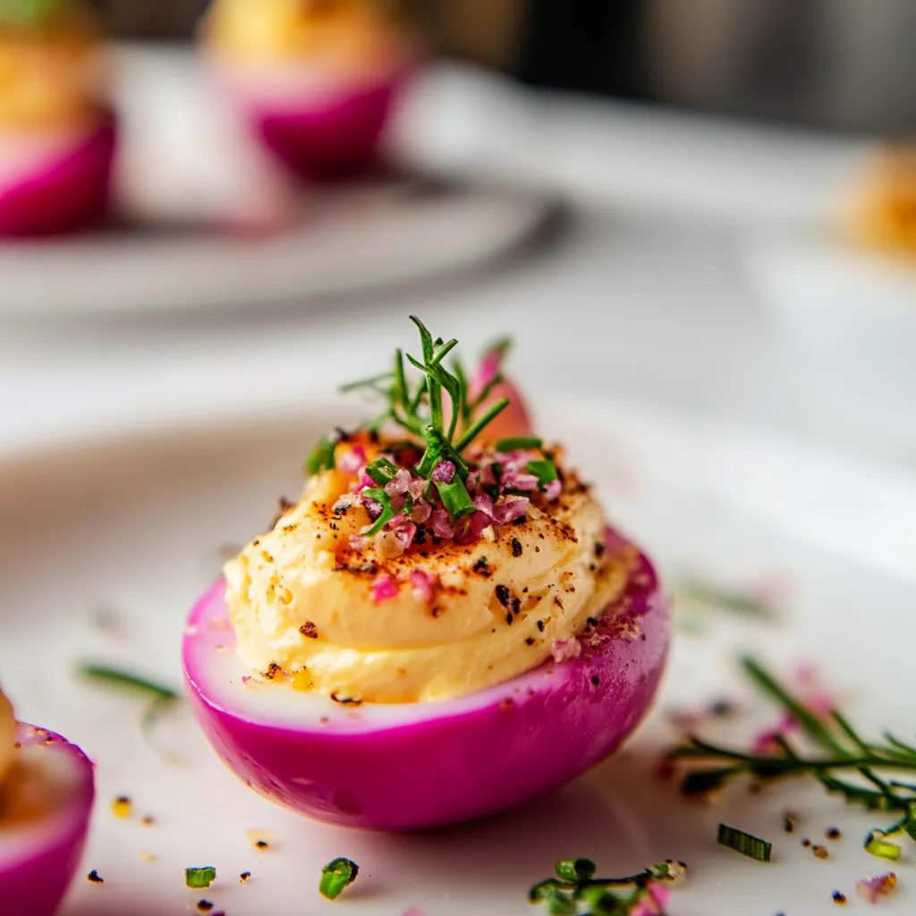 A plate with a pink egg on it.