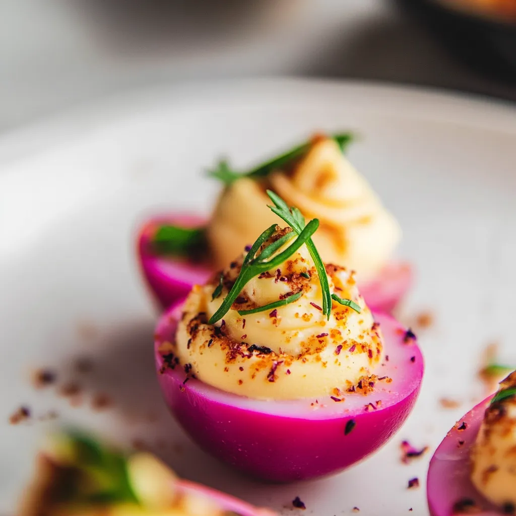 A plate of food with a pink eggplant and a white plate.