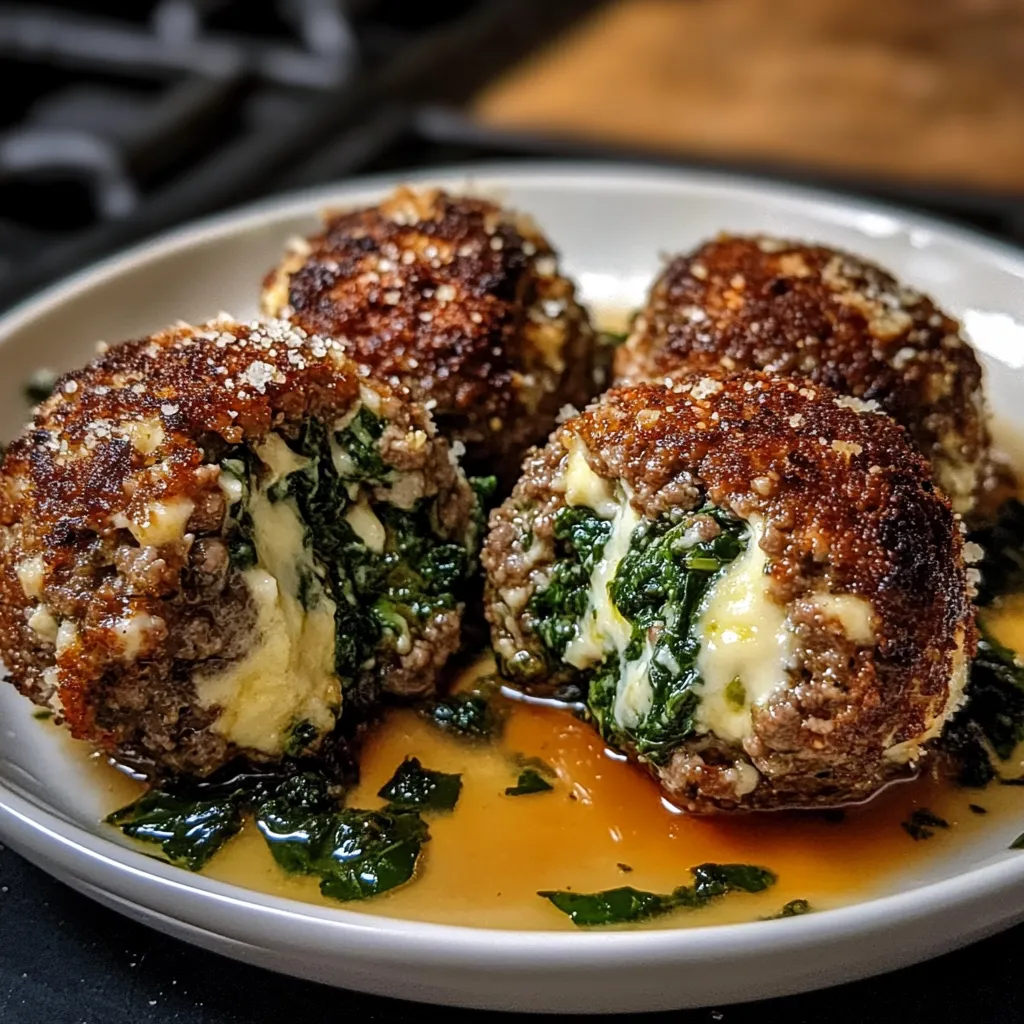 A plate of food with cheese and spinach.
