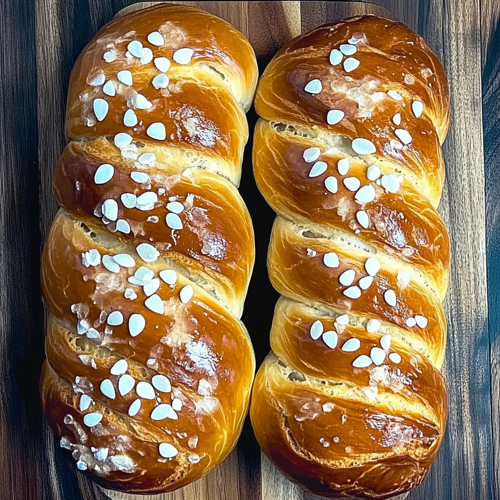 Two loaves of bread with white topping.