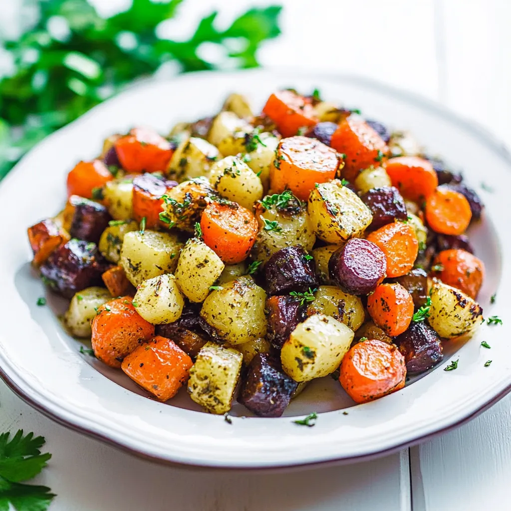 A plate of vegetables including carrots and potatoes.