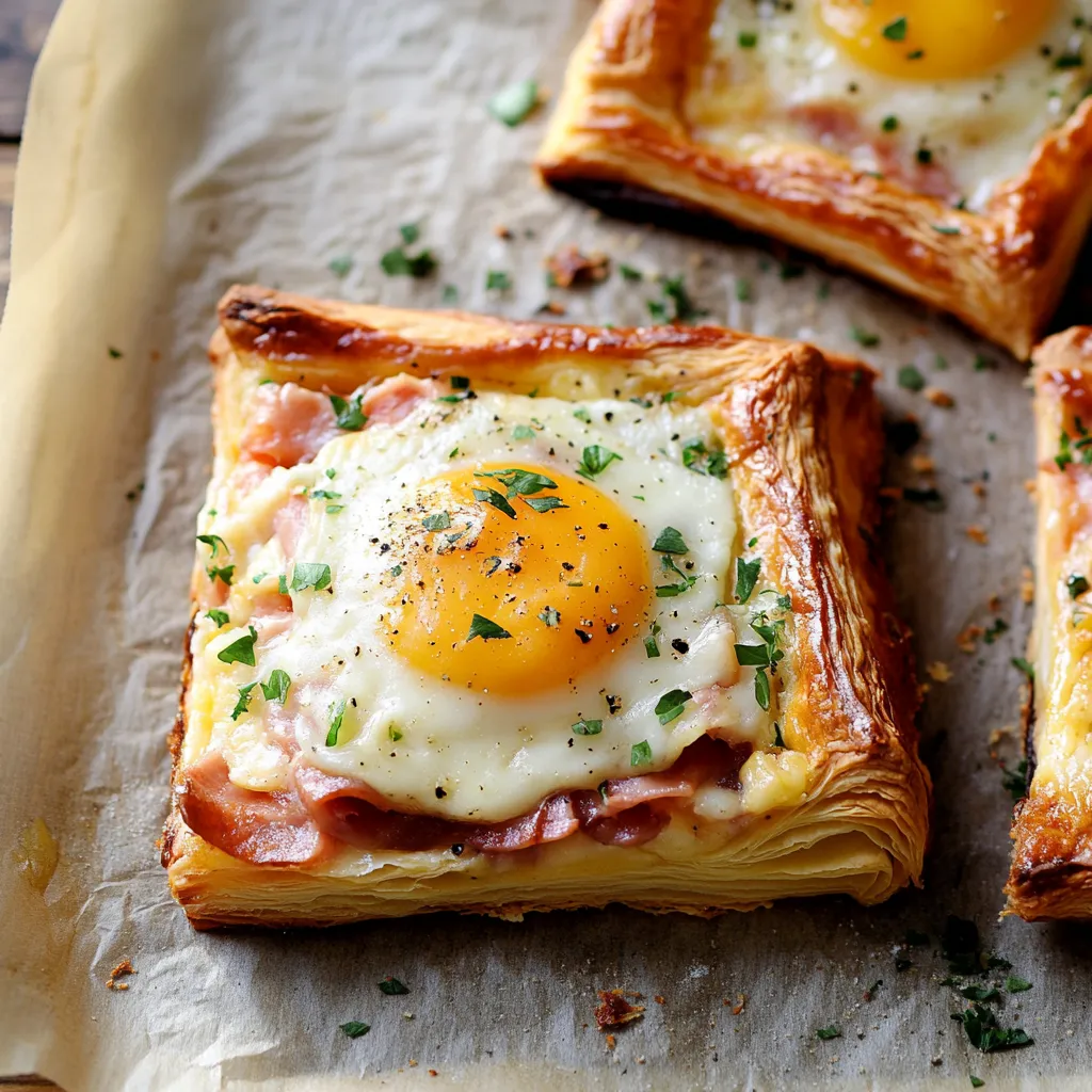 Two quiches with eggs and bacon.
