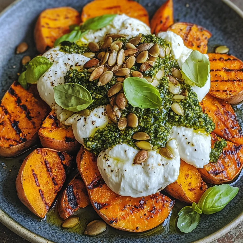 A plate of food with a white sauce and pumpkin.