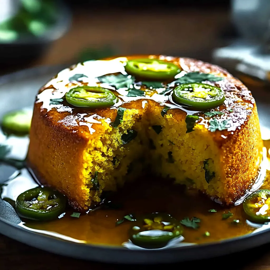 A slice of cake with jalapenos on top.