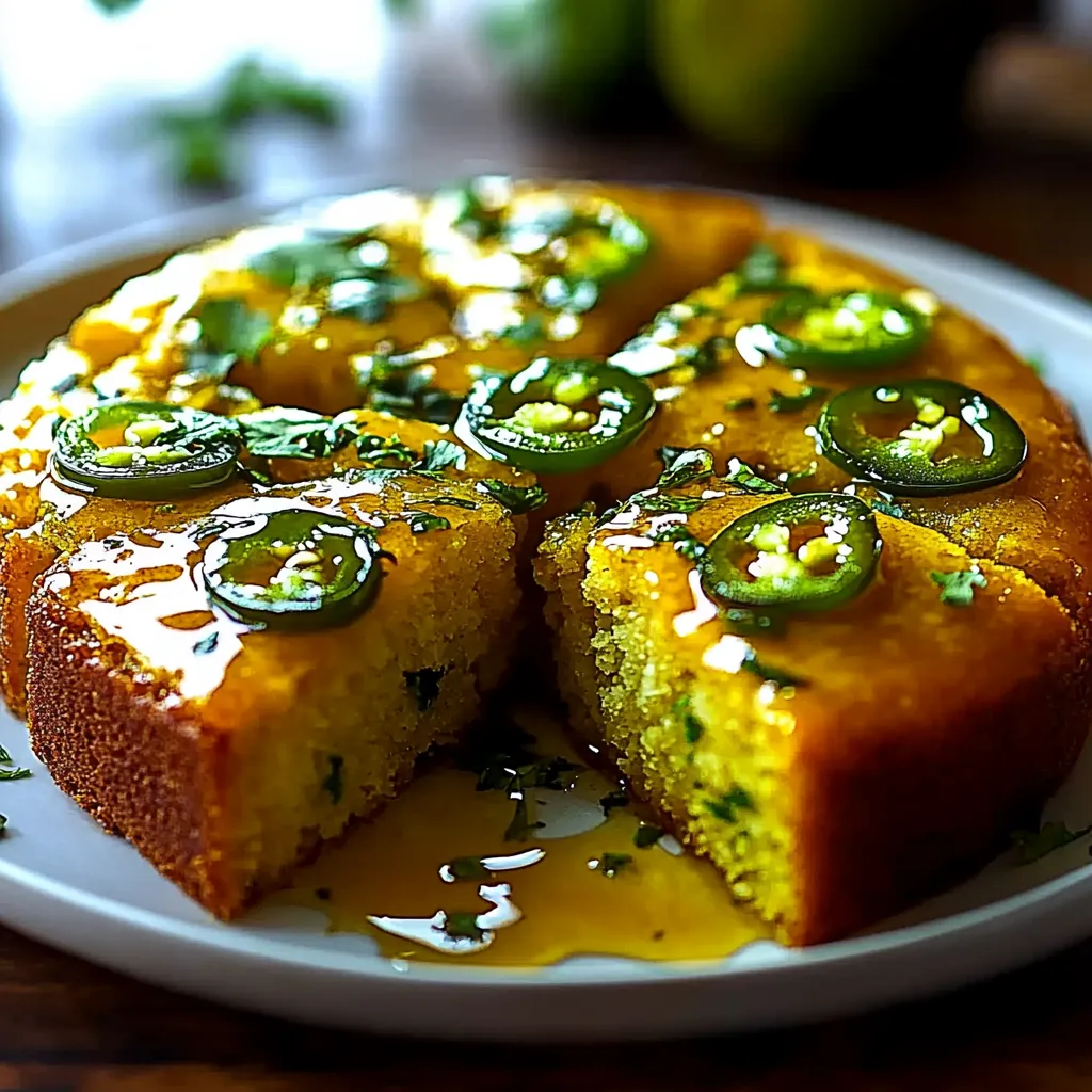 A slice of cake with jalape&#241;os on top.