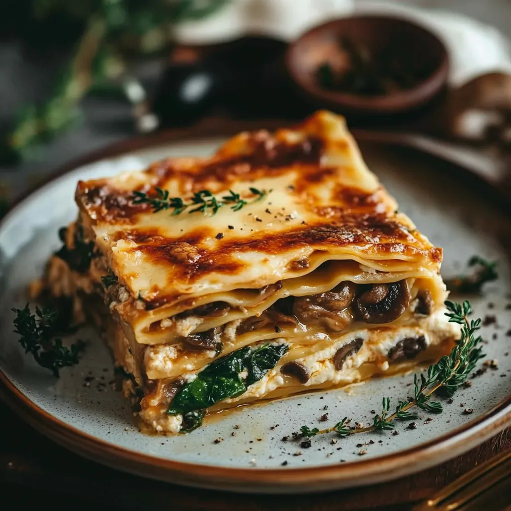 A square plate with a square lasagna on it.