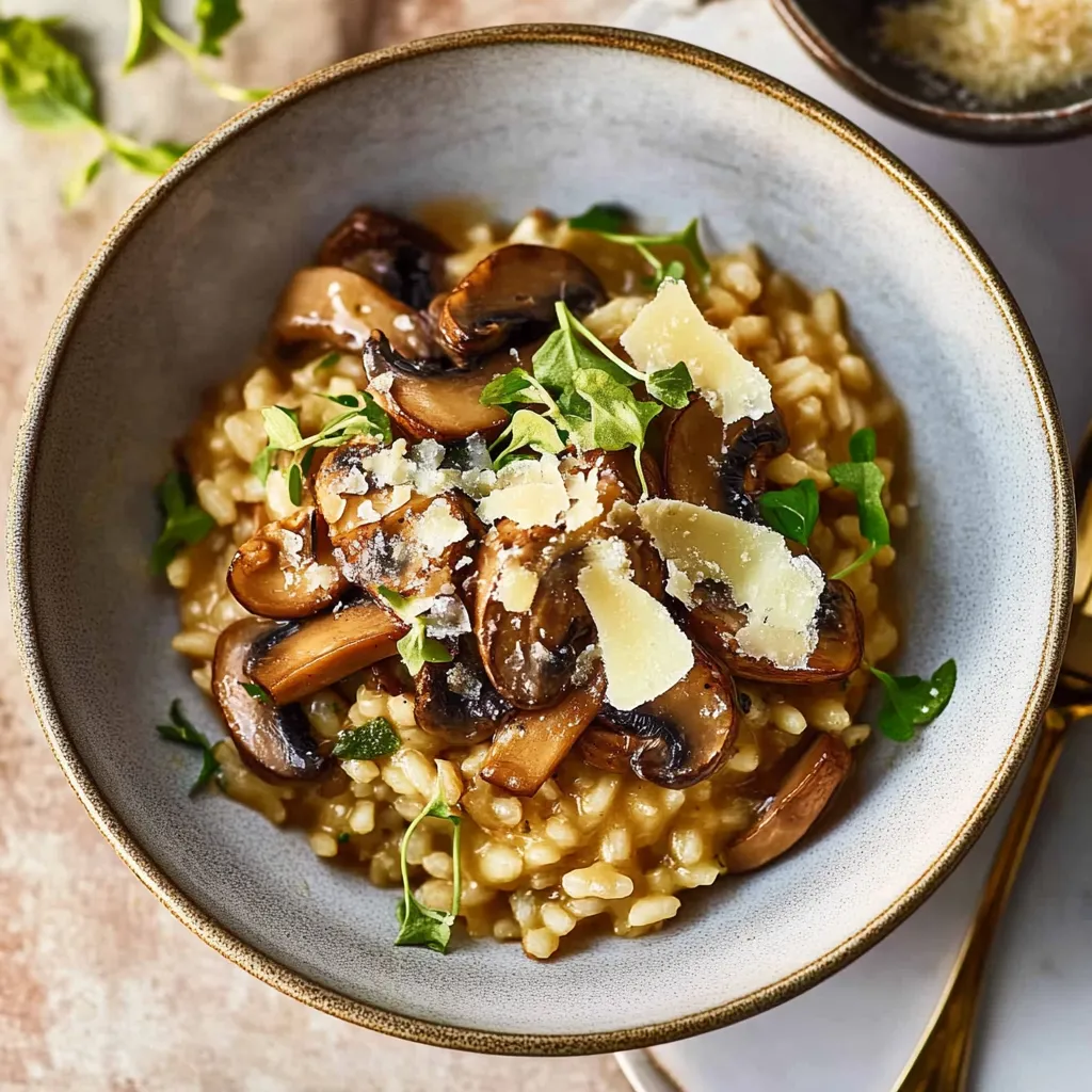 A bowl of mushrooms with cheese and herbs.