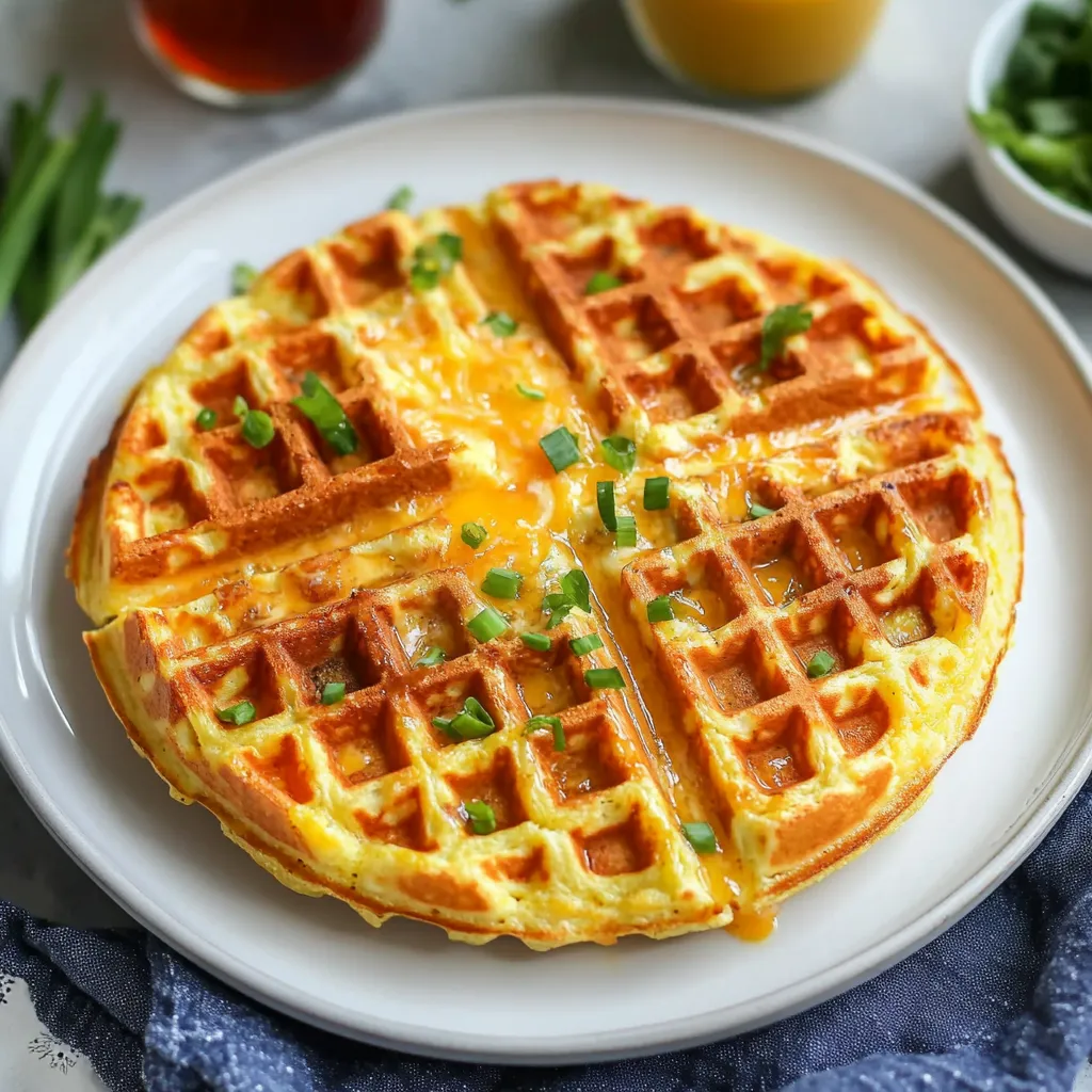 A waffle with cheese and green onions.