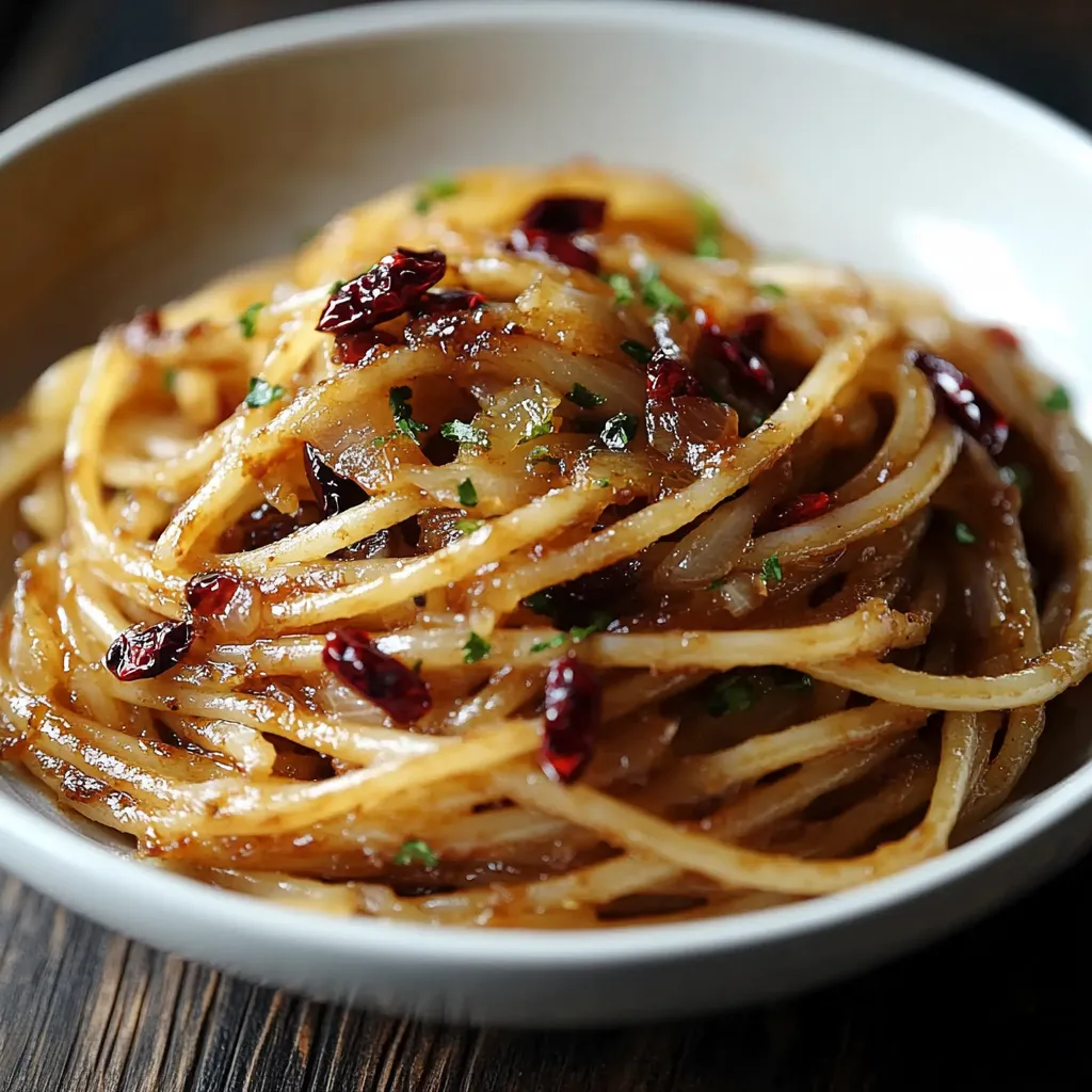 A bowl of pasta with red peppers.