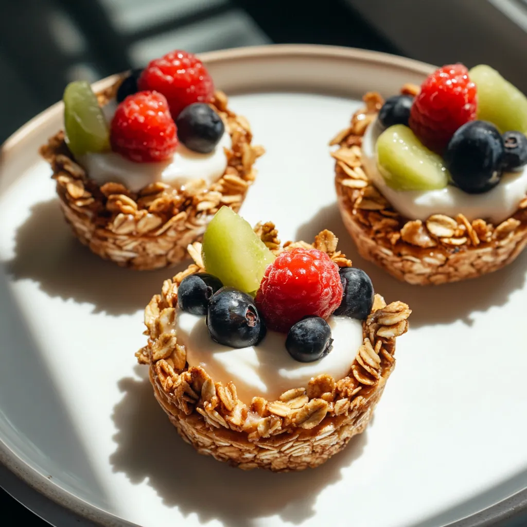 Three small cakes with fruit toppings.