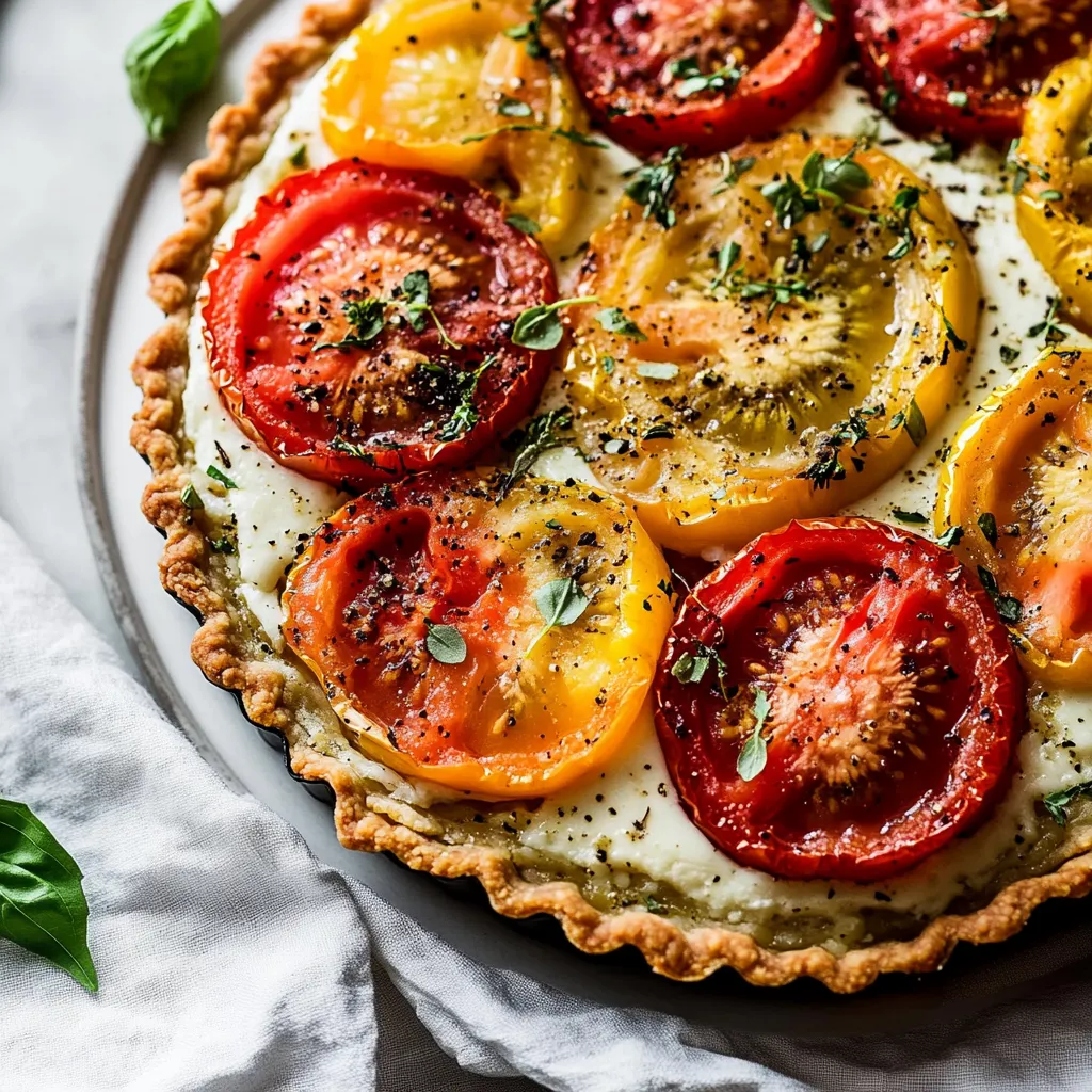 A pie with tomatoes and cheese.