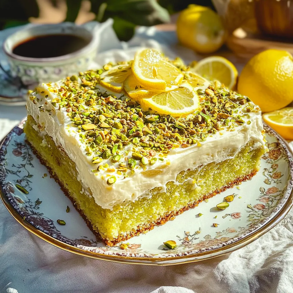 A slice of cake with lemon slices on top.