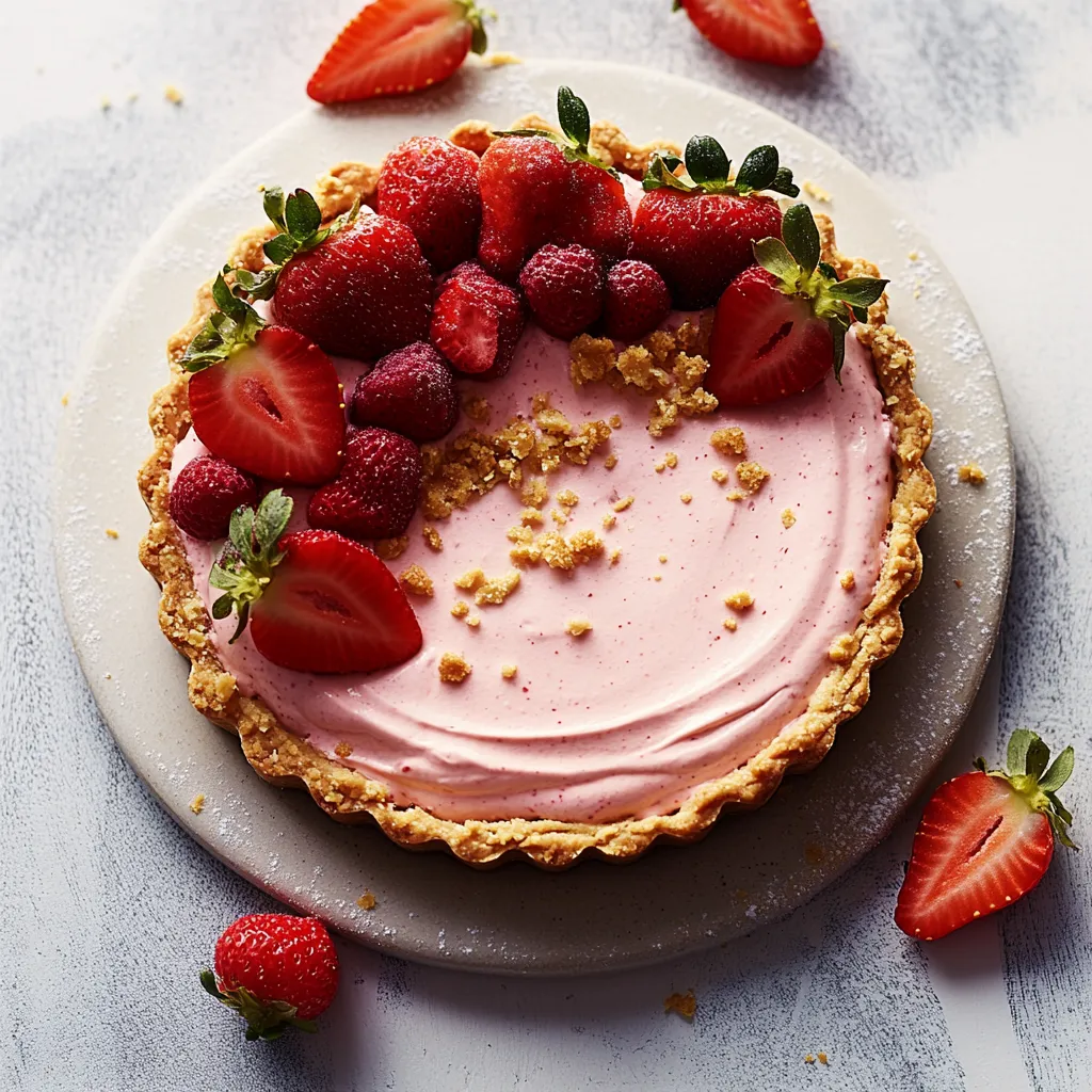 A slice of strawberry cheesecake with strawberries on top.