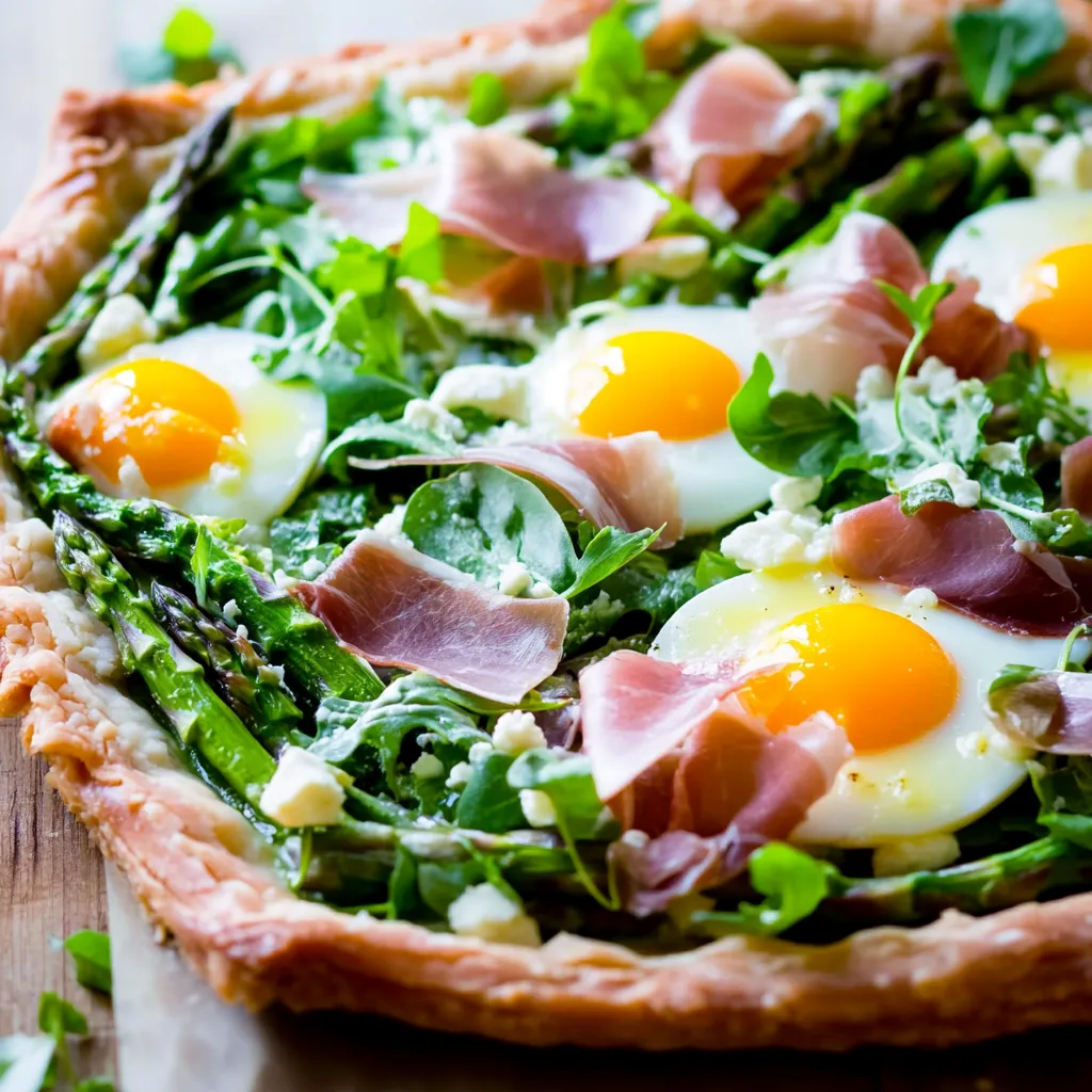 A pizza with eggs and bacon.