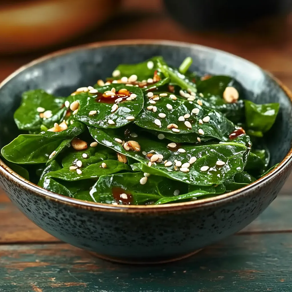 A bowl of greens with sesame seeds.
