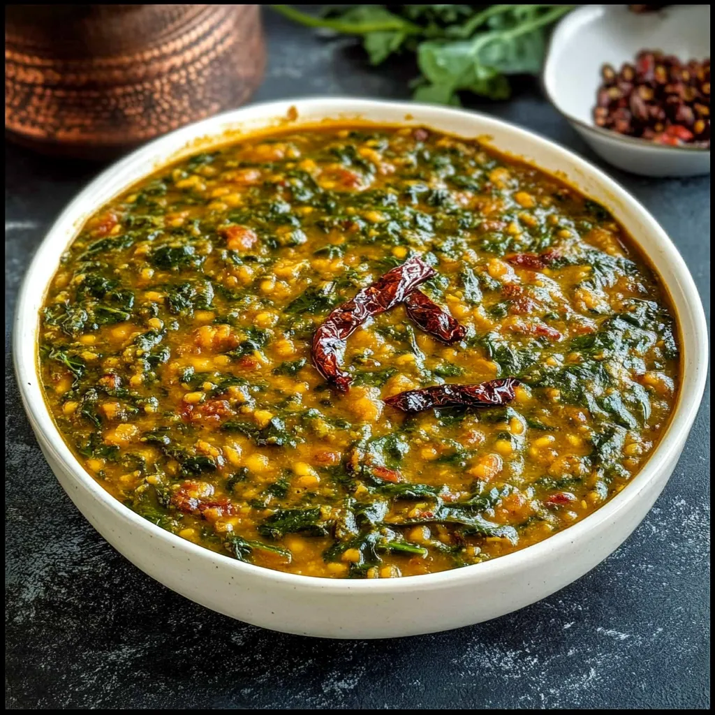 A bowl of soup with a red pepper in it.