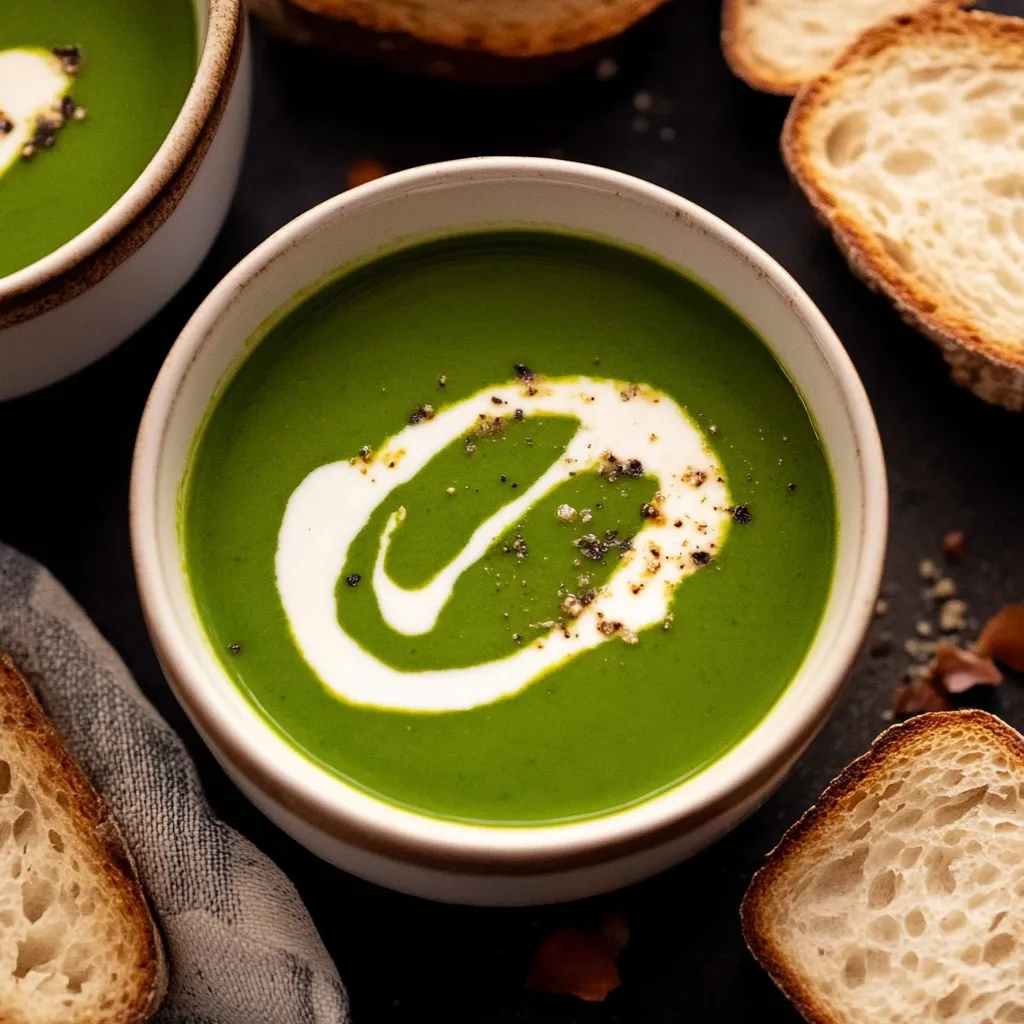 A bowl of soup with a slice of bread on top.