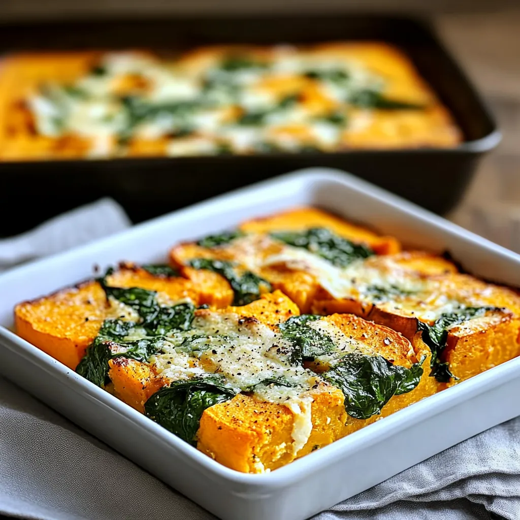 A pan of food with spinach and cheese.