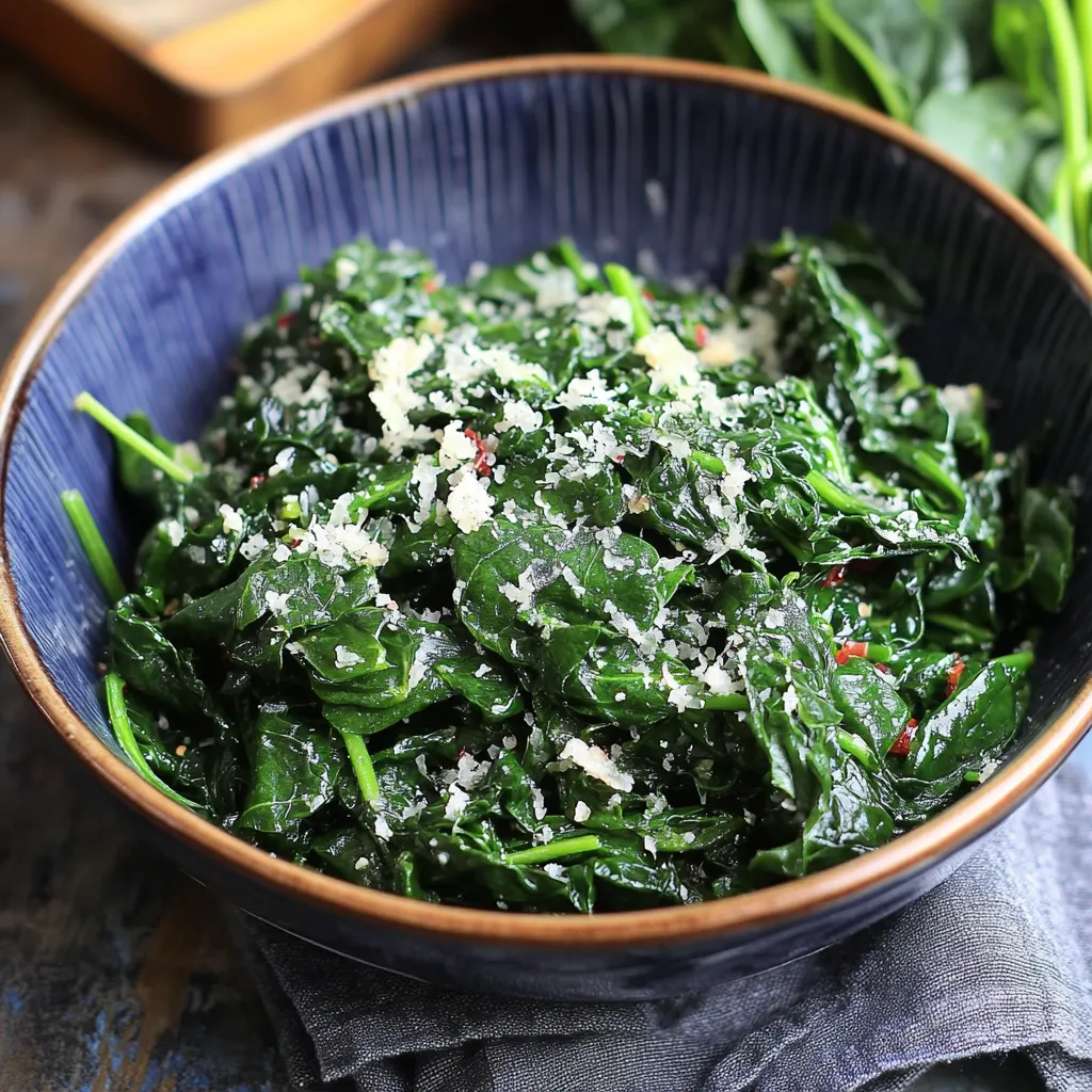 A bowl of greens with cheese and spices.