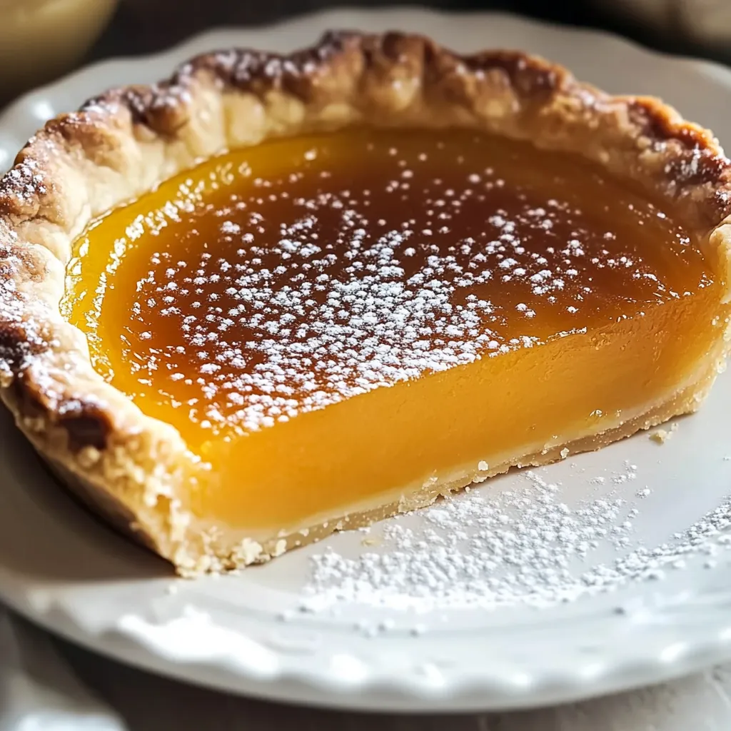 A slice of pie with powdered sugar on top.