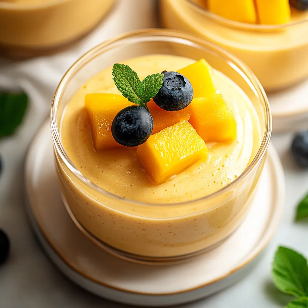 A glass of fruit with blueberries and mango.