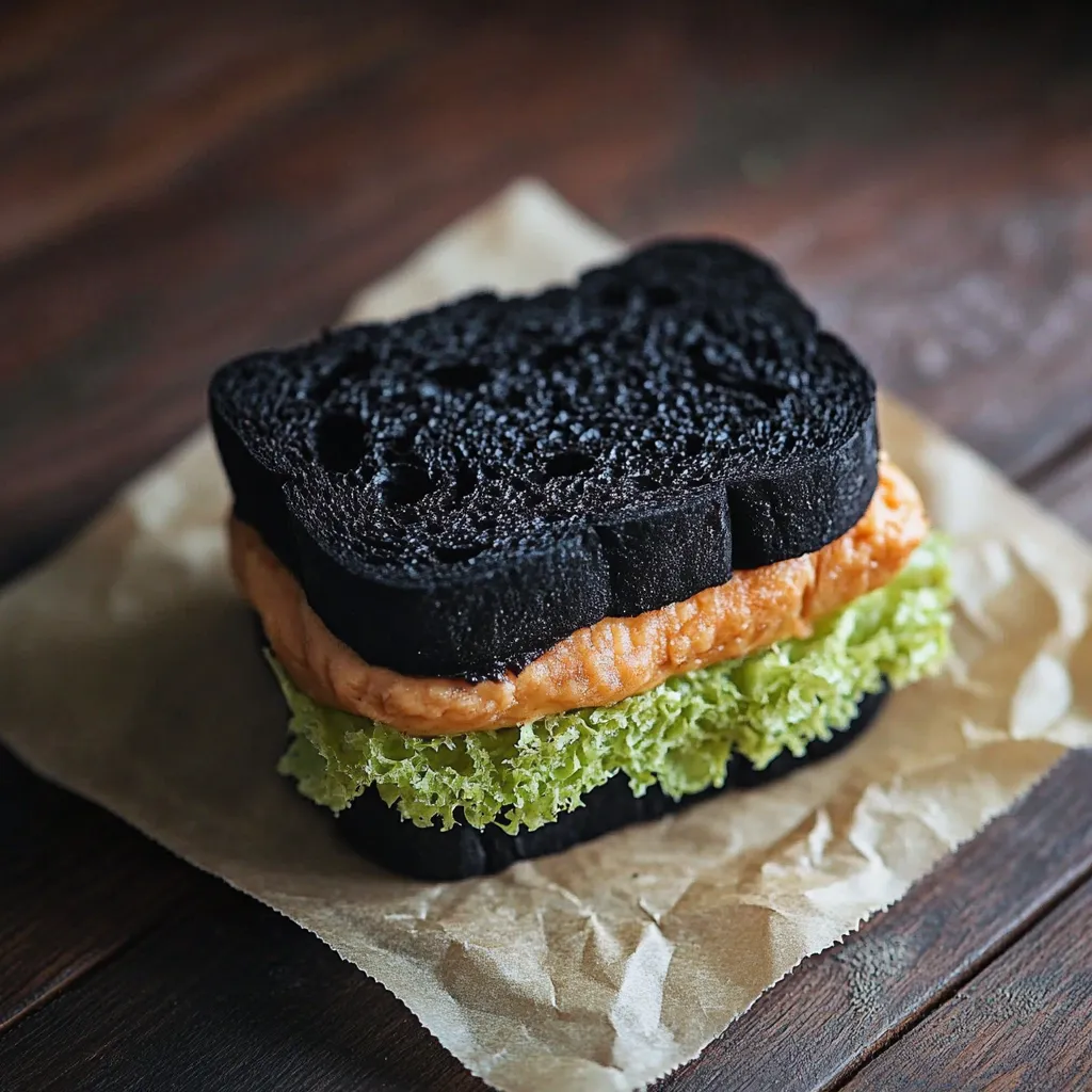 A black bread sandwich with lettuce and tomato.