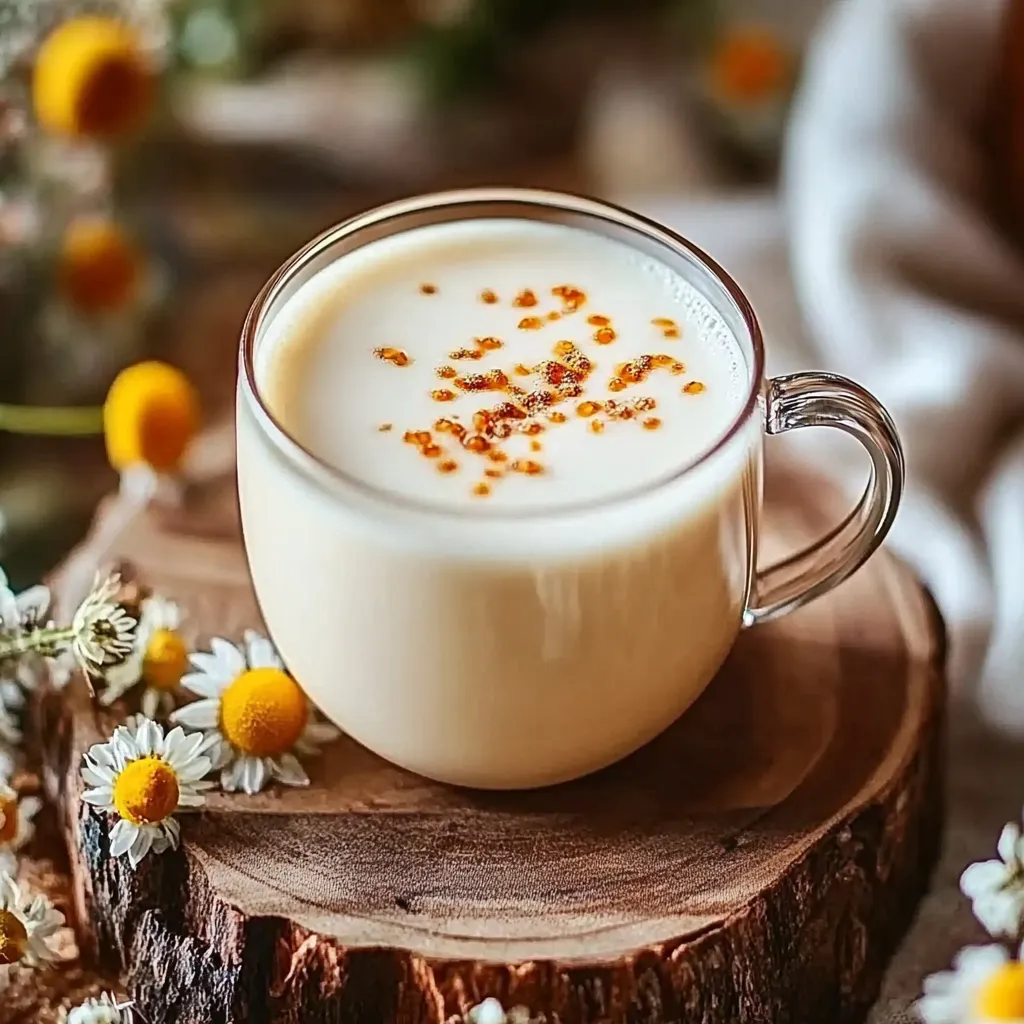 A cup of milk with orange spices in it.