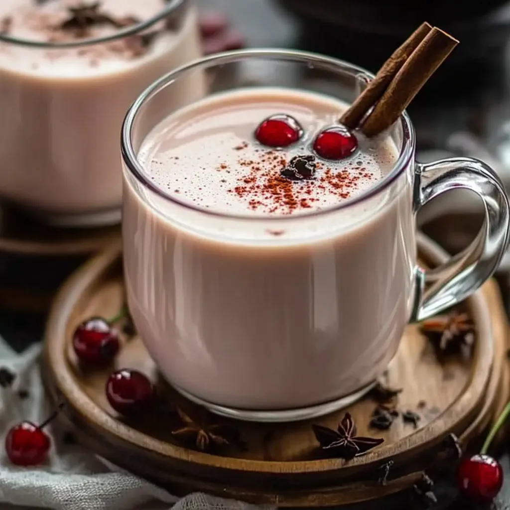 Two glasses of milk with cinnamon sticks in them.