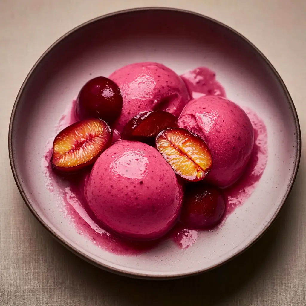 A bowl of fruit with cherries and plums.