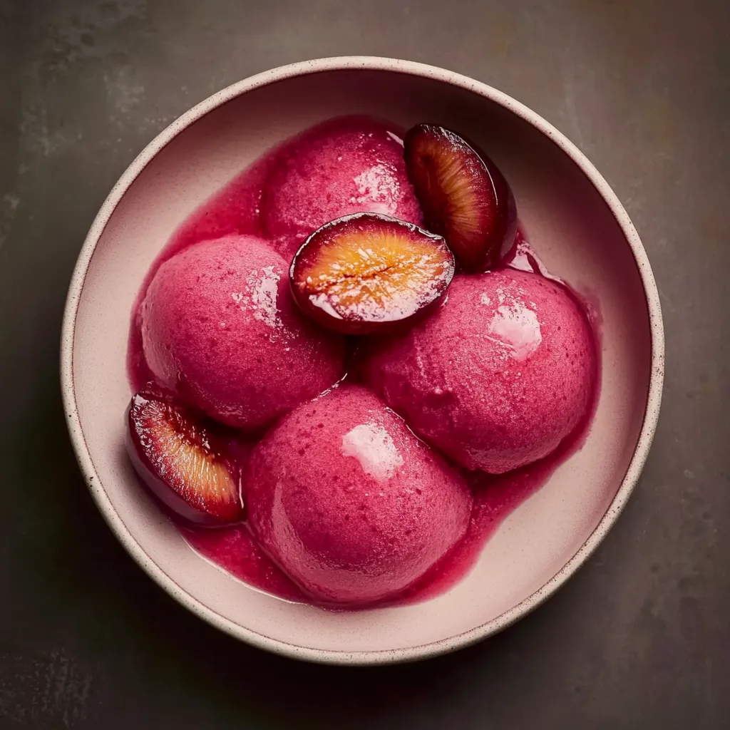 A bowl of fruit with a red sauce.