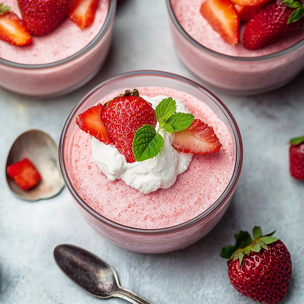 A bowl of strawberry yogurt with a spoon.